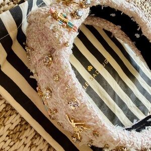 Lele Sadoughi Nutcracker Blush Tweed Headband with Gold Accents